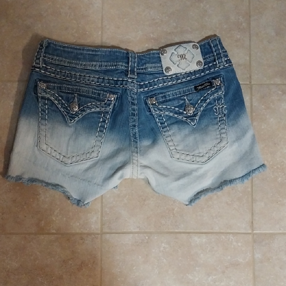 Miss Me Blue Ombre Jean Shorts with Frayed Hem